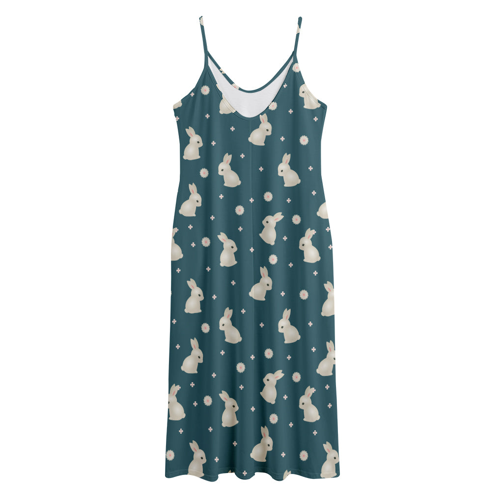 Baby Rabbit Pattern Print Jersey Midi Cami Dress