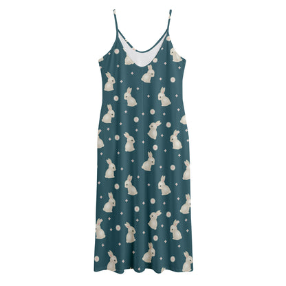 Baby Rabbit Pattern Print Jersey Midi Cami Dress