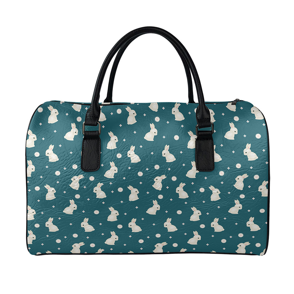 Baby Rabbit Pattern Print Leather Duffle Bag