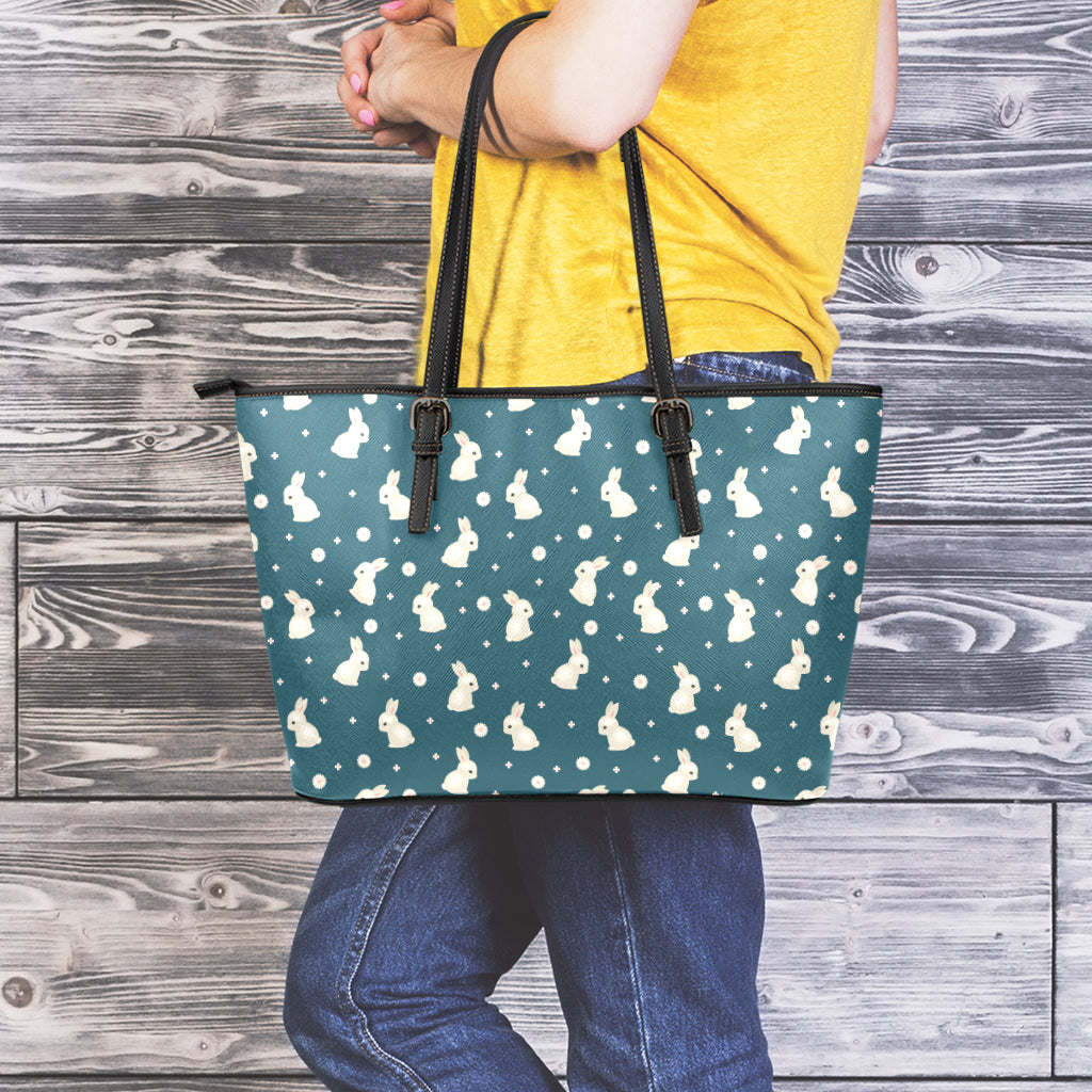 Baby Rabbit Pattern Print Leather Tote Bag