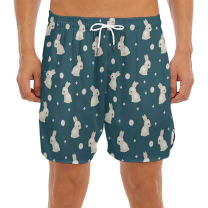 Baby Rabbit Pattern Print Men's Split Running Shorts