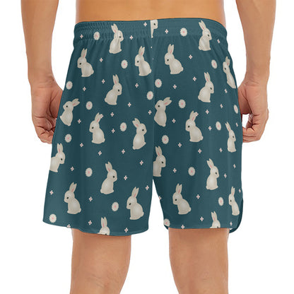 Baby Rabbit Pattern Print Men's Split Running Shorts