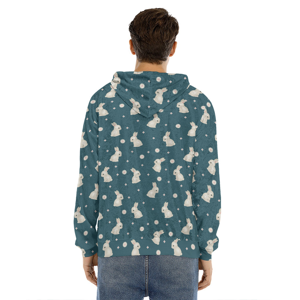 Baby Rabbit Pattern Print Men's Velvet Pullover Hoodie