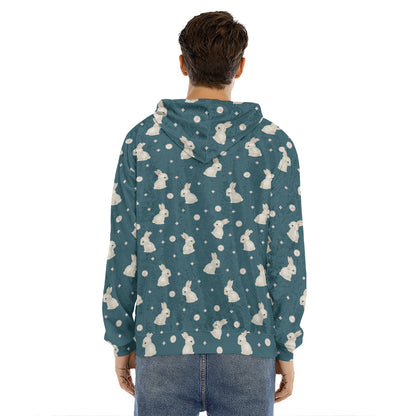 Baby Rabbit Pattern Print Men's Velvet Pullover Hoodie