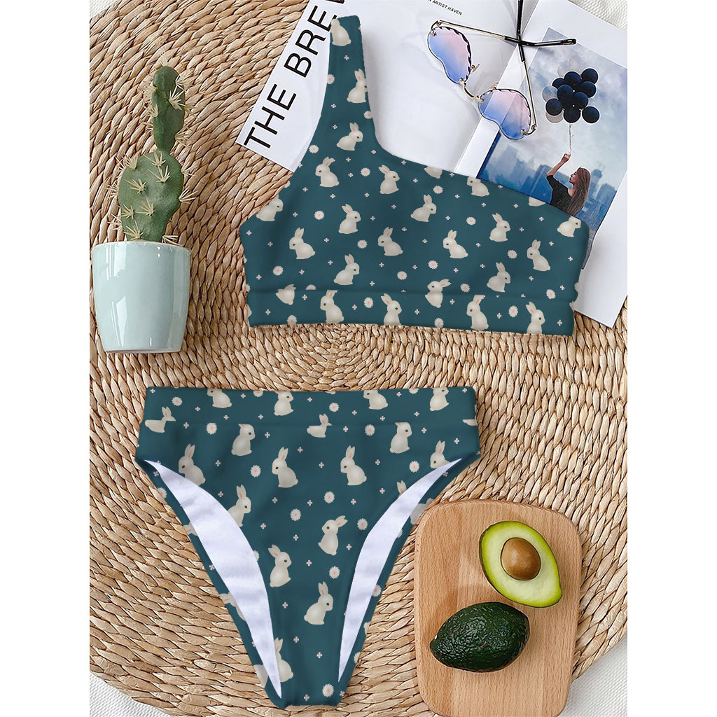 Baby Rabbit Pattern Print One Shoulder Bikini Top