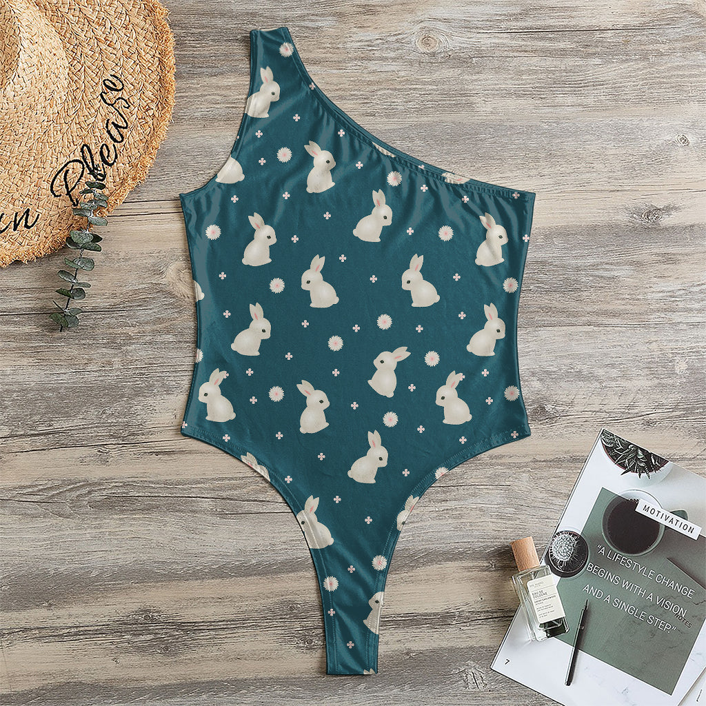 Baby Rabbit Pattern Print One Shoulder Bodysuit