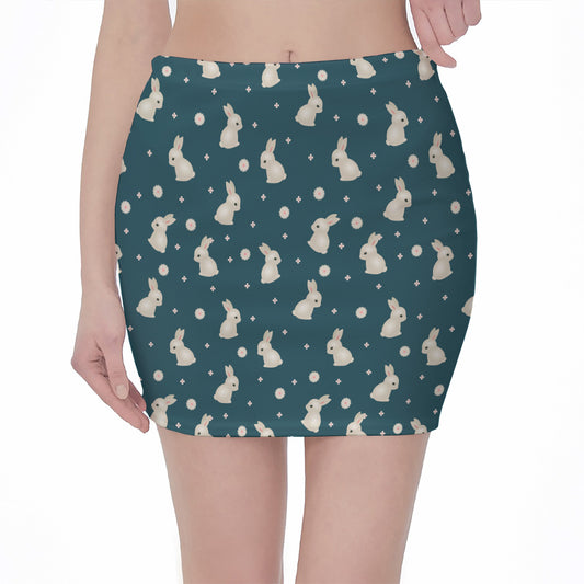 Baby Rabbit Pattern Print Pencil Mini Skirt