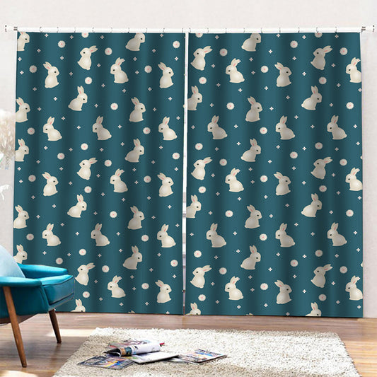 Baby Rabbit Pattern Print Pencil Pleat Curtains