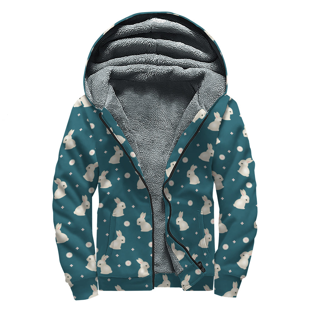 Baby Rabbit Pattern Print Sherpa Lined Zip Up Hoodie