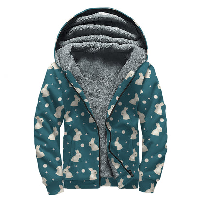 Baby Rabbit Pattern Print Sherpa Lined Zip Up Hoodie