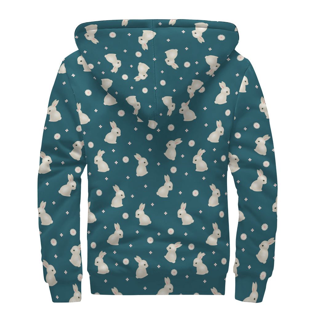 Baby Rabbit Pattern Print Sherpa Lined Zip Up Hoodie