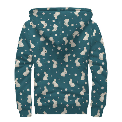 Baby Rabbit Pattern Print Sherpa Lined Zip Up Hoodie