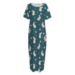 Baby Rabbit Pattern Print Short Sleeve Long Nightdress
