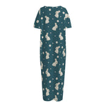 Baby Rabbit Pattern Print Short Sleeve Long Nightdress