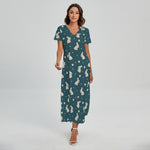 Baby Rabbit Pattern Print Short Sleeve Maxi Dress