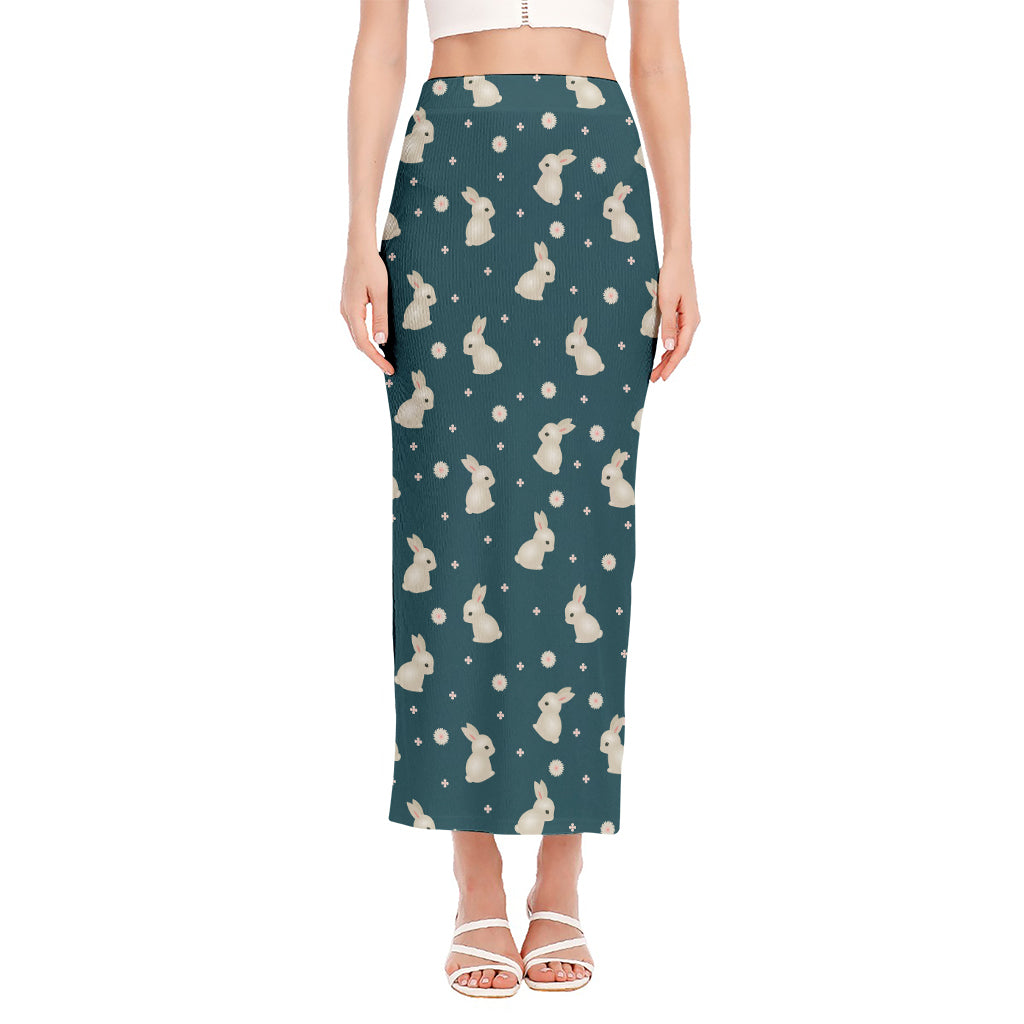 Baby Rabbit Pattern Print Side Slit Maxi Skirt