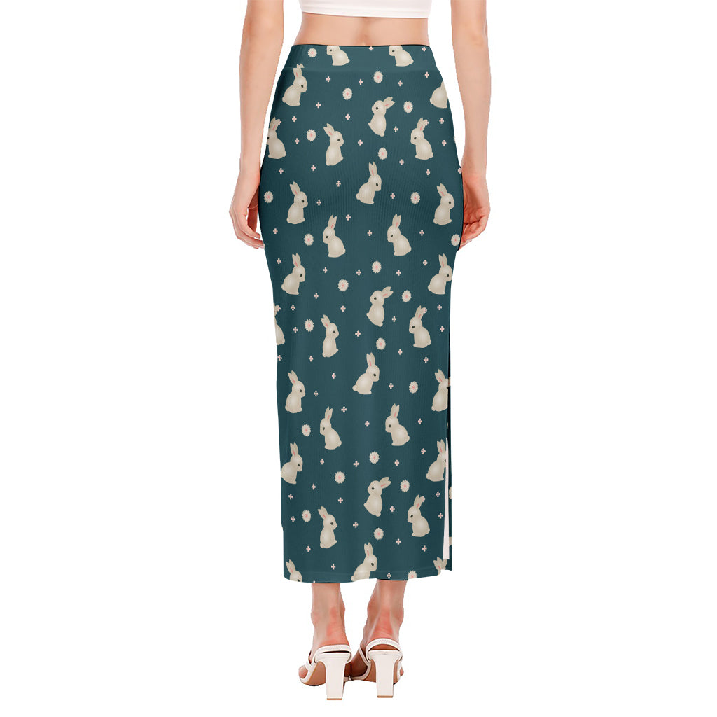 Baby Rabbit Pattern Print Side Slit Maxi Skirt