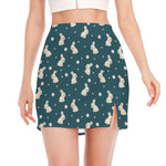 Baby Rabbit Pattern Print Side Slit Mini Skirt