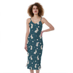 Baby Rabbit Pattern Print Slim Fit Midi Cami Dress
