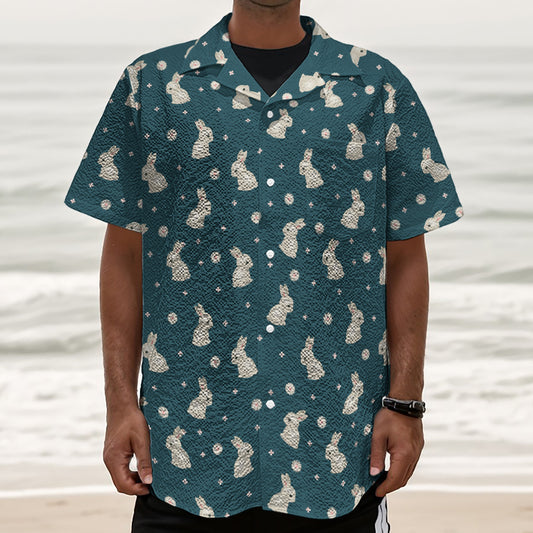 Baby Rabbit Pattern Print Textured Short Sleeve Shirt