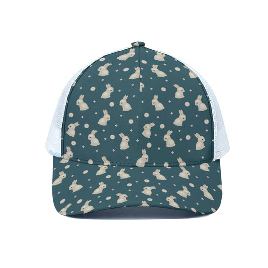 Baby Rabbit Pattern Print White Mesh Trucker Cap