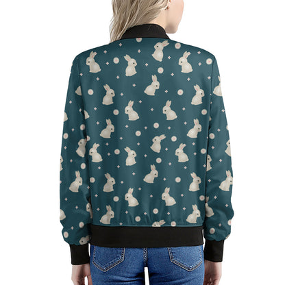 Baby Rabbit Pattern Print Women's Bomber Jacket