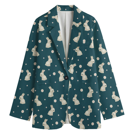 Baby Rabbit Pattern Print Women's Cotton Blazer