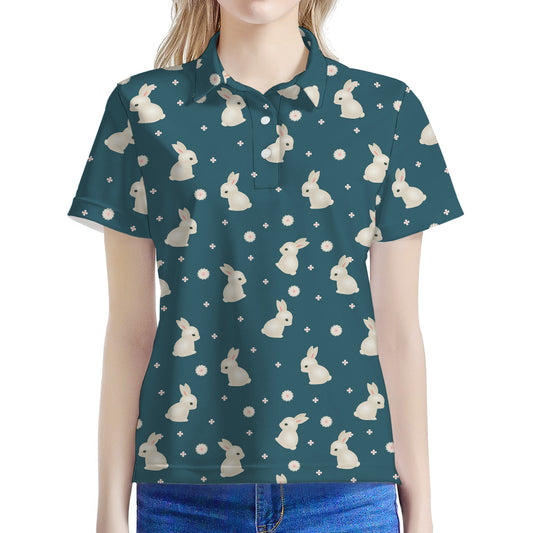 Baby Rabbit Pattern Print Women's Polo Shirt
