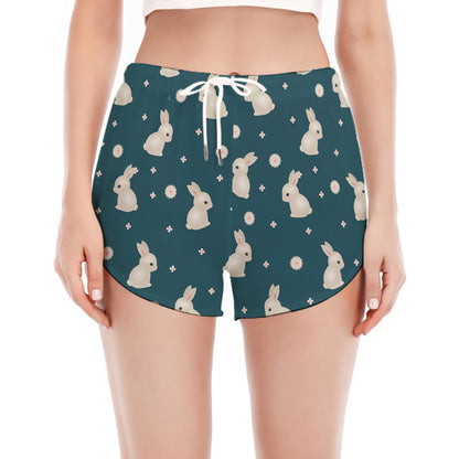 Baby Rabbit Pattern Print Women's Split Running Shorts