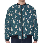Baby Rabbit Pattern Print Zip Sleeve Bomber Jacket