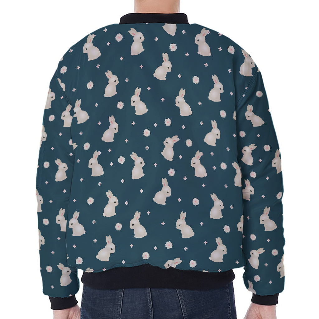 Baby Rabbit Pattern Print Zip Sleeve Bomber Jacket