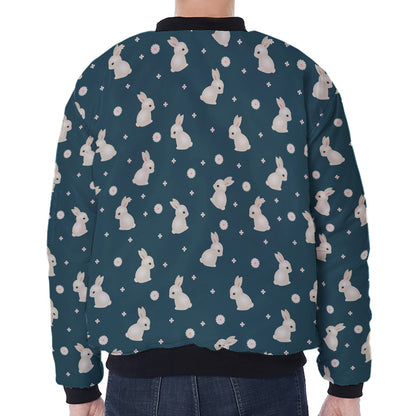 Baby Rabbit Pattern Print Zip Sleeve Bomber Jacket