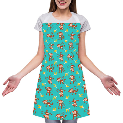 Banana And Monkey Pattern Print Adjustable Apron