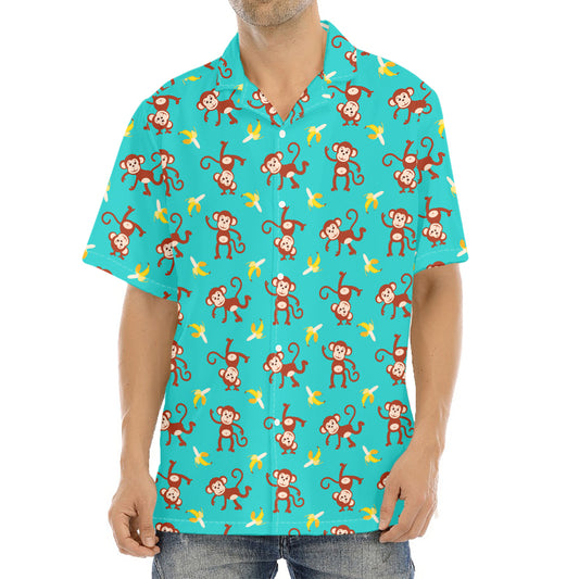 Banana And Monkey Pattern Print Aloha Shirt