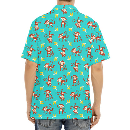 Banana And Monkey Pattern Print Aloha Shirt