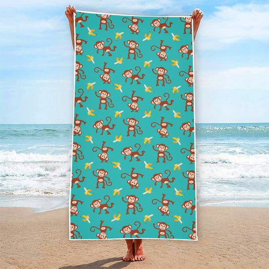 Banana And Monkey Pattern Print Beach Towel