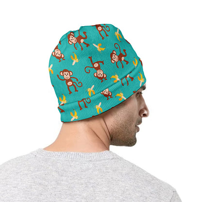 Banana And Monkey Pattern Print Beanie