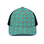 Banana And Monkey Pattern Print Black Mesh Trucker Cap