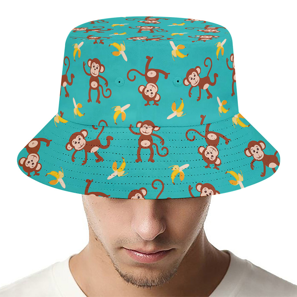 Banana And Monkey Pattern Print Bucket Hat