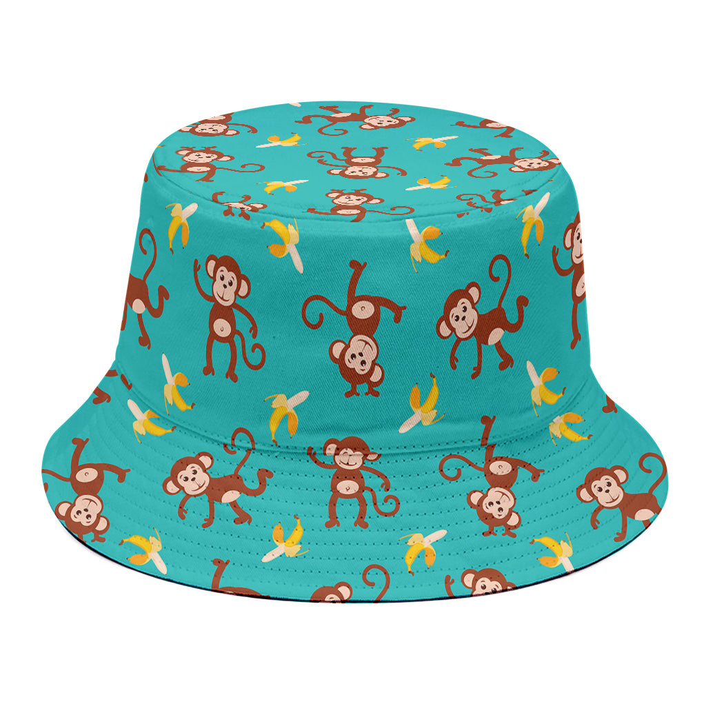 Banana And Monkey Pattern Print Bucket Hat