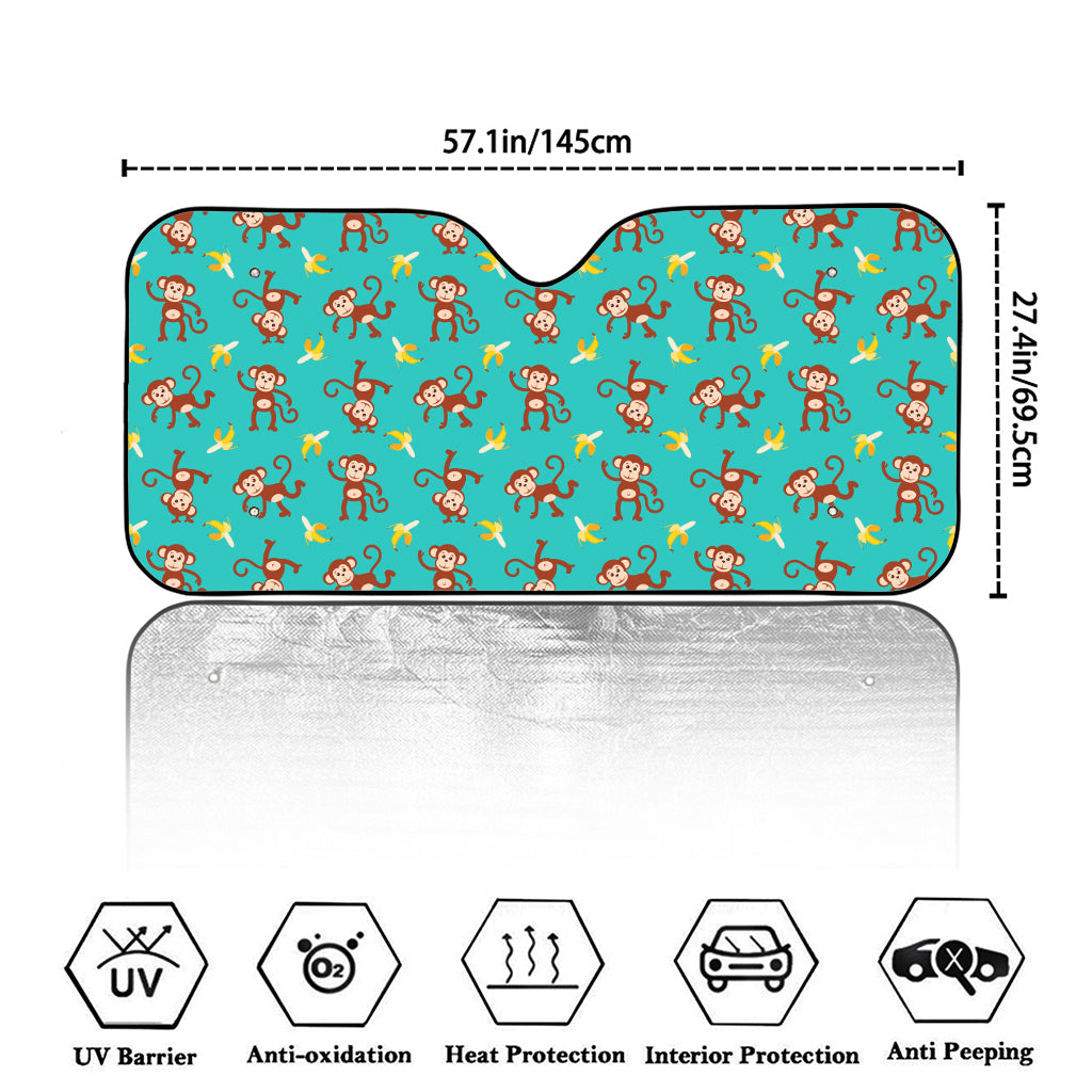 Banana And Monkey Pattern Print Car Windshield Sun Shade