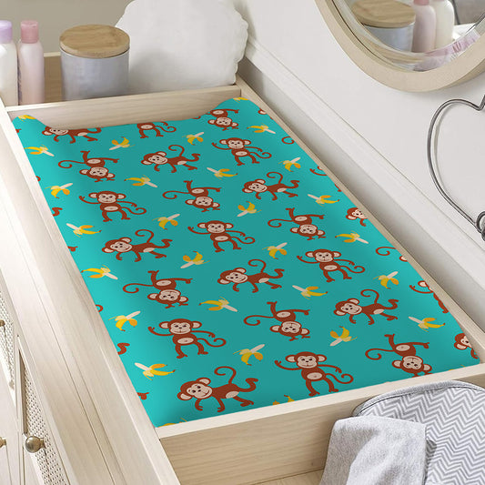 Banana And Monkey Pattern Print Changing Pad Cover