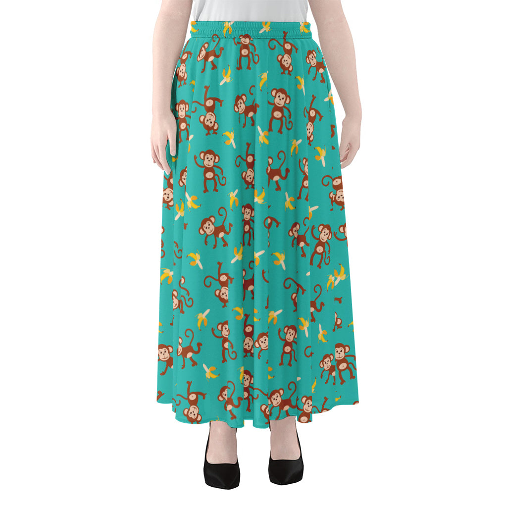 Banana And Monkey Pattern Print Chiffon Maxi Skirt