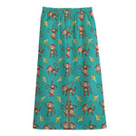 Banana And Monkey Pattern Print Cotton Front Slit Maxi Skirt