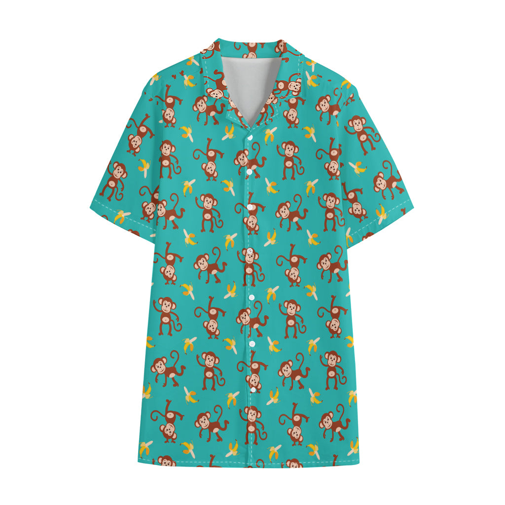 Banana And Monkey Pattern Print Cotton Hawaiian Shirt