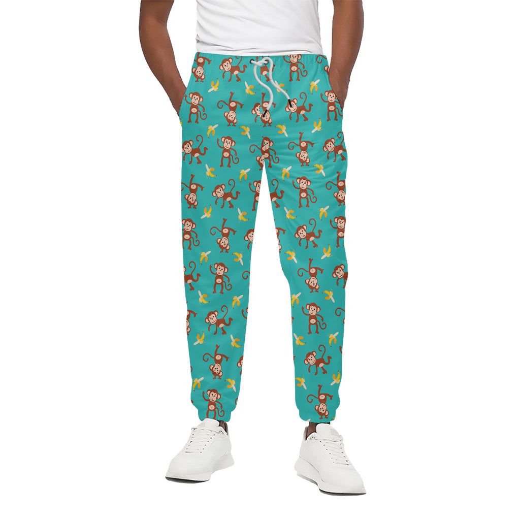 Banana And Monkey Pattern Print Cotton Pants
