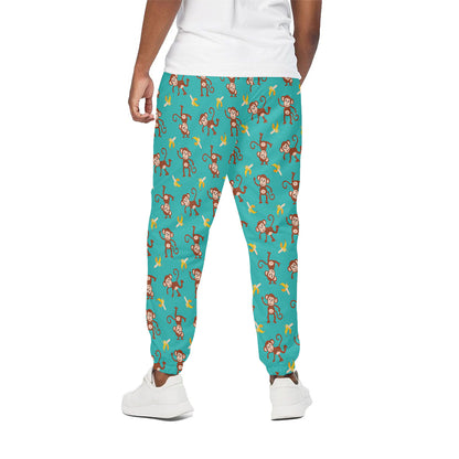 Banana And Monkey Pattern Print Cotton Pants