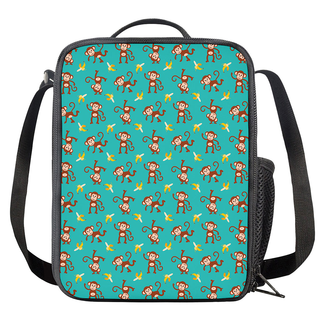 Banana And Monkey Pattern Print Crossbody Lunch Bag