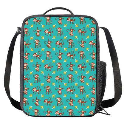 Banana And Monkey Pattern Print Crossbody Lunch Bag
