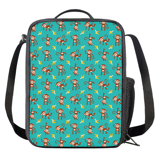 Banana And Monkey Pattern Print Crossbody Lunch Bag